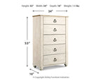 Lit bateau Willowton Queen avec commode et miroir