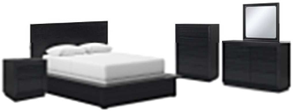 Lit queen-size Londer avec commode, coffre et table de chevet à miroir