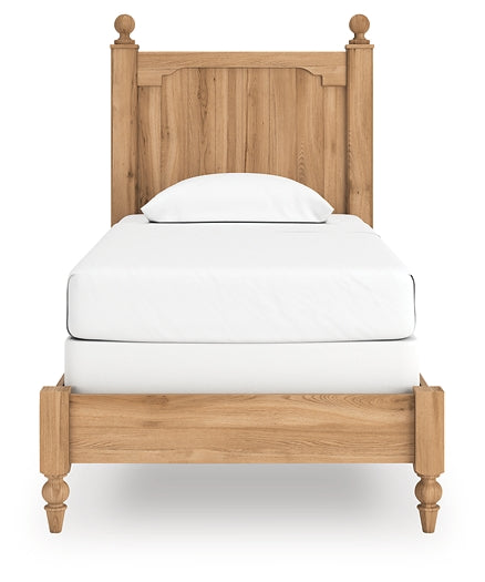 Lit double à panneaux Aleaport avec commode à miroir et table de chevet