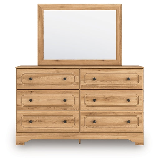 Lit Queen à panneaux Aleaport avec commode à miroir et table de chevet