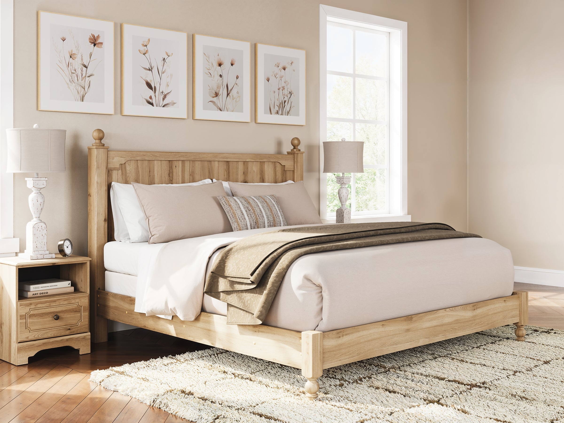Lit King Size Aleaport avec commode miroir et table de chevet