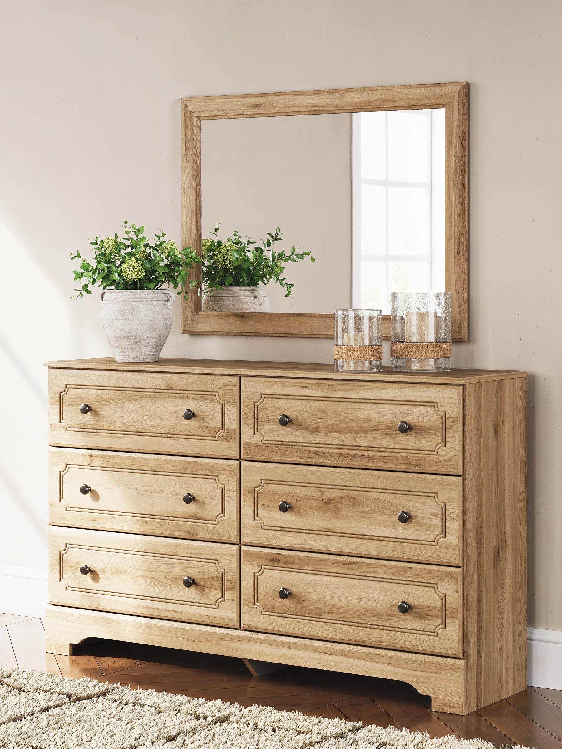 Lit à panneaux complet Aleaport avec commode à miroir